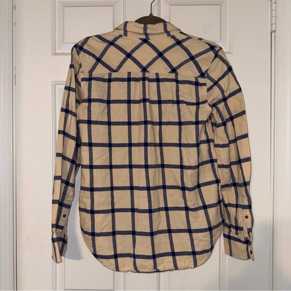 J. Crew off white Cream blue Plaid Button-Down Flannel Shirt 100% Cotton 2 - Picture 9 of 11